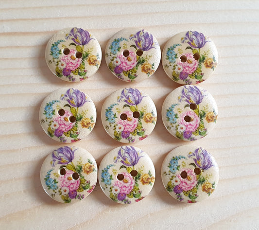 PEONY BOUQUET / 18mm - 6 buttons / Wooden Buttons / Sewing Buttons