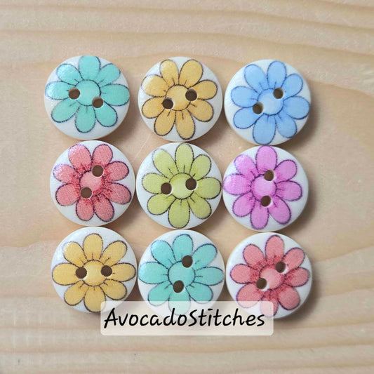 8 PETALS / 15mm - 8 buttons / Wooden Buttons / Sewing Buttons