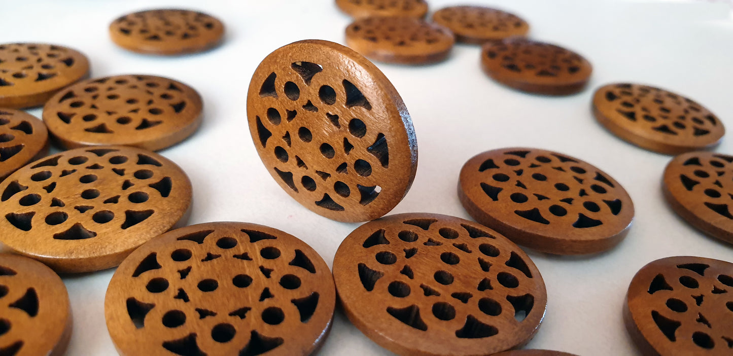 ANEMONE COFFEE BROWN / 25mm / Wooden Filigree Buttons / Sewing Buttons