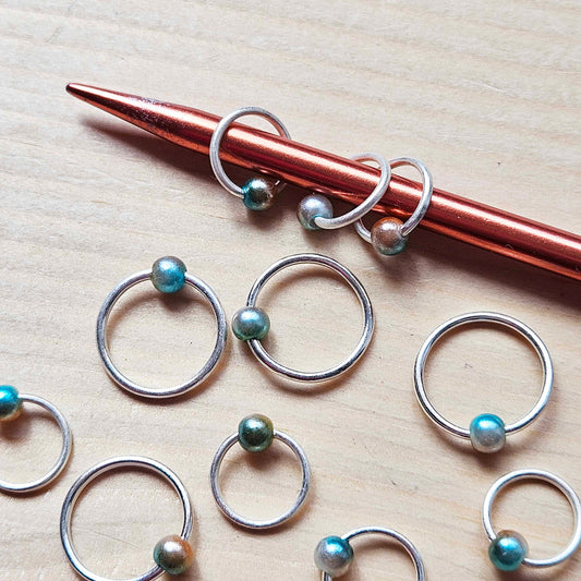 AQUAMARINE STITCH MARKER / 10 pcs / Silver Snag Free Stitch Markers / Notions