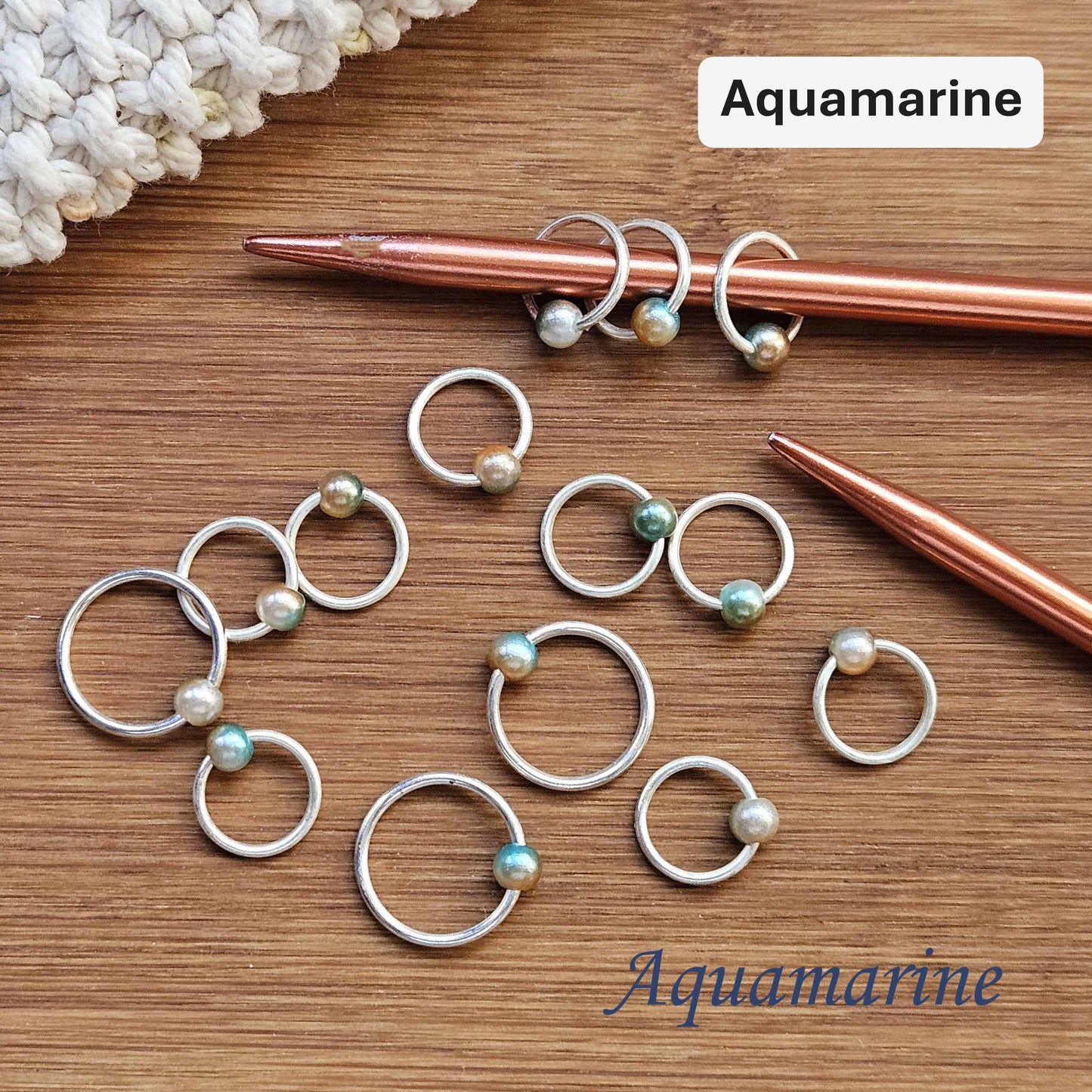 AQUAMARINE Stitch Markers / 10 pcs / Snag Free Stitch Markers / Notions