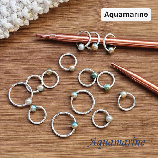 AQUAMARINE Stitch Markers / 10 pcs / Snag Free Stitch Markers / Notions