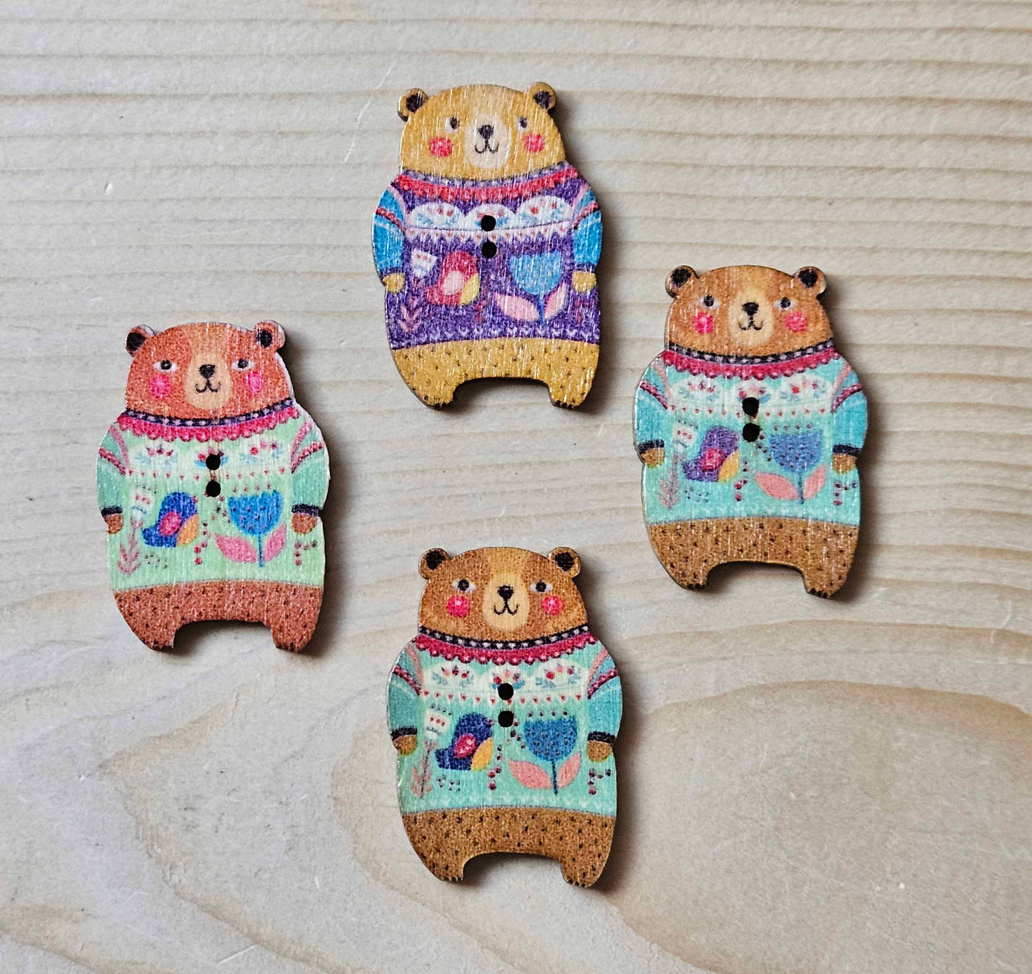 ARTISTIC BEAR / 22*25mm / Wooden Buttons / Sewing Buttons