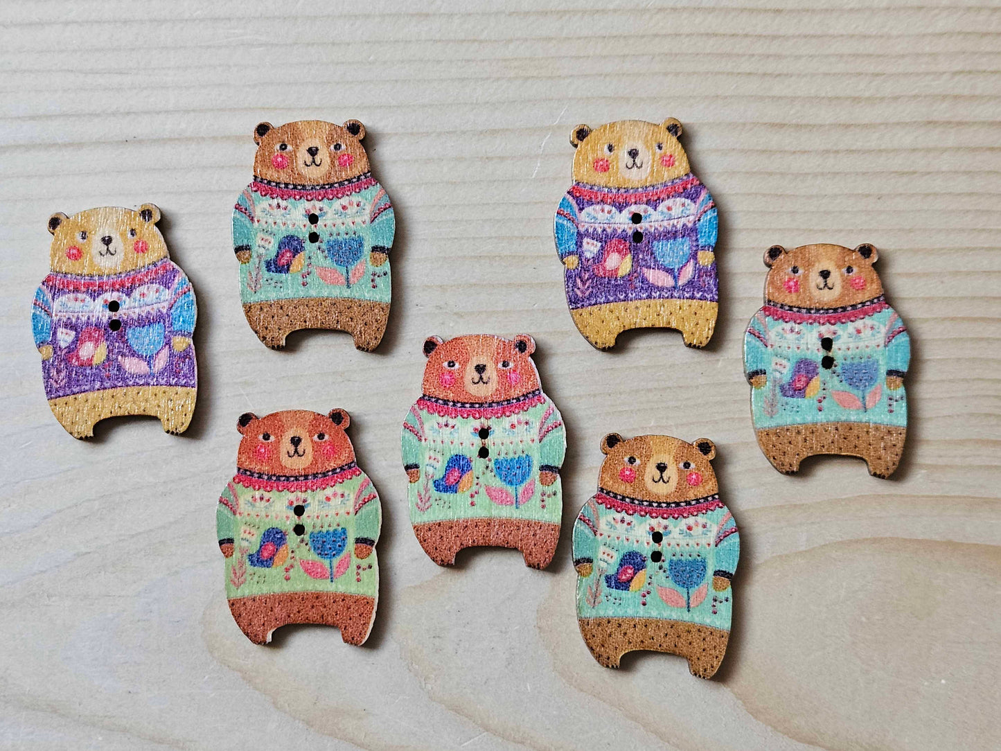 ARTISTIC BEAR / 22*25mm / Wooden Buttons / Sewing Buttons