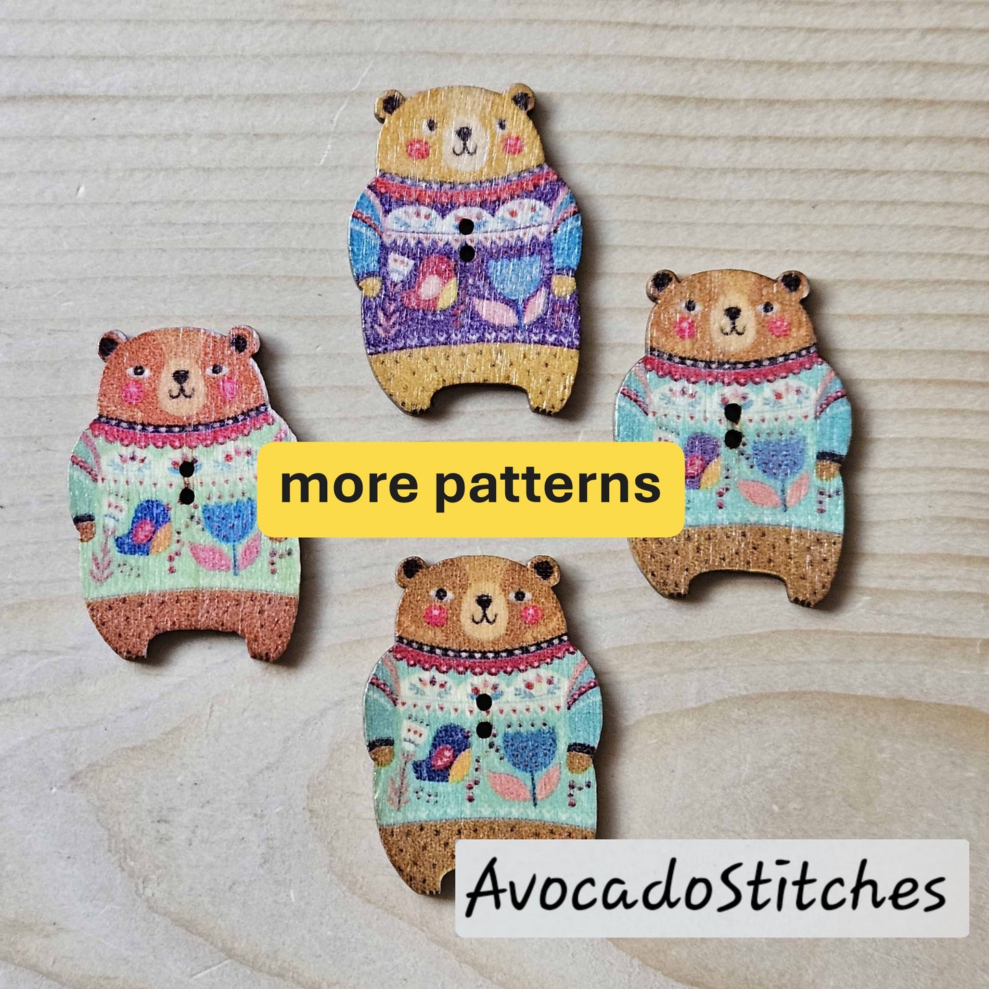 BEAR / 8 buttons / Wooden Buttons / Sewing Buttons