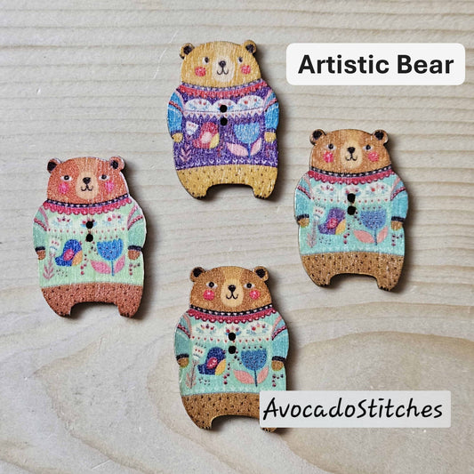 Clearance // ARTISTIC BEAR / 8 buttons / Wooden Buttons / Sewing Buttons