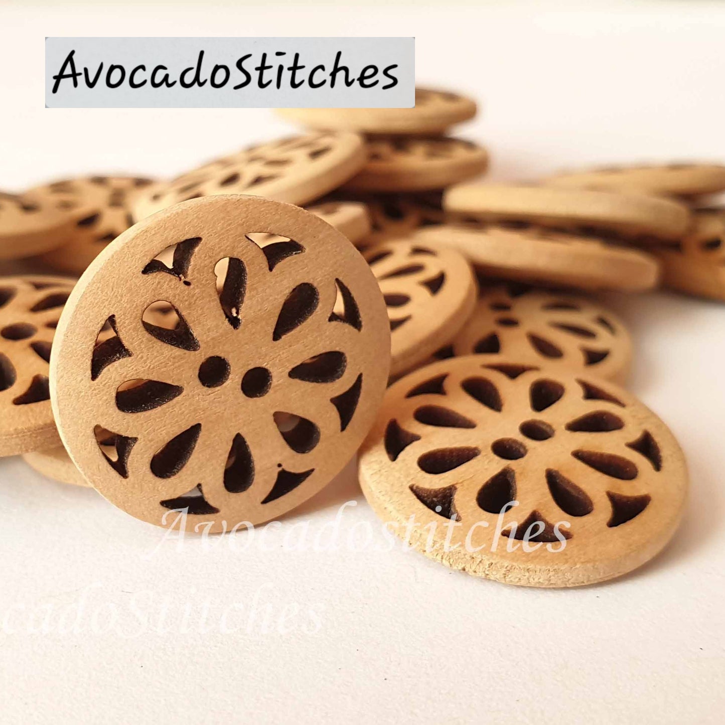 AVENS / 20mm - 6 buttons / Unvarnished Buttons / Wooden Filigree Buttons / Sewing Buttons (Convex)