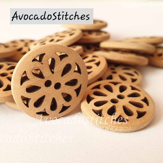 AVENS / 20mm - 6 buttons / Unvarnished Buttons / Wooden Filigree Buttons / Sewing Buttons (Convex)
