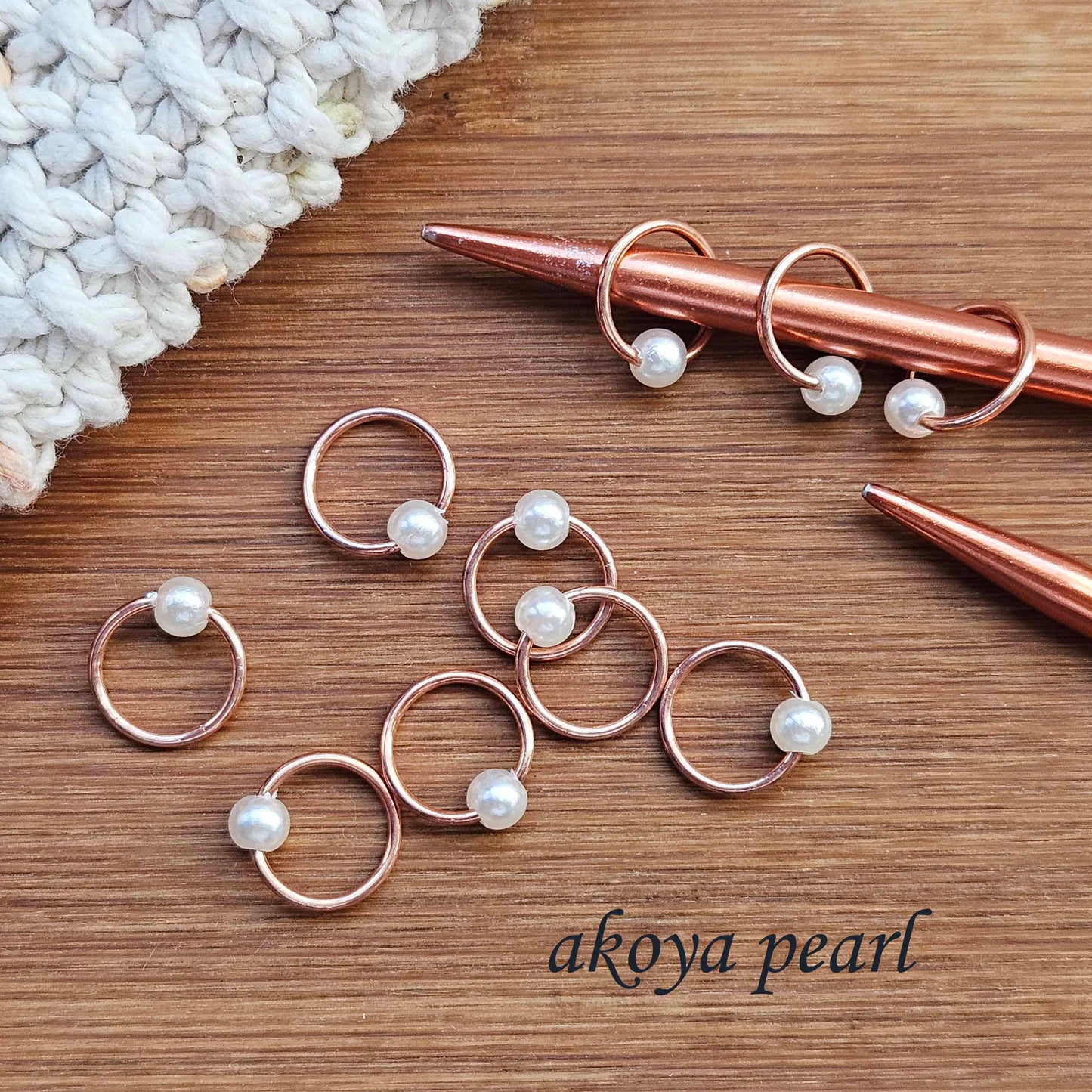 AKOYA PEARL Stitch Markers / 10 pcs / *Imitation Pearl* Snag Free Stitch Markers / Notions