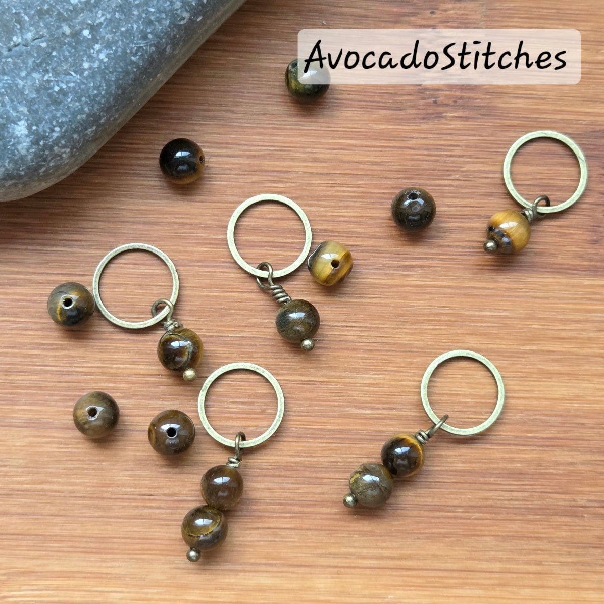 AMBER GAZE Stone (Natural Stones) - 5 pieces / Knitting Crochet Stitch Markers / Notions