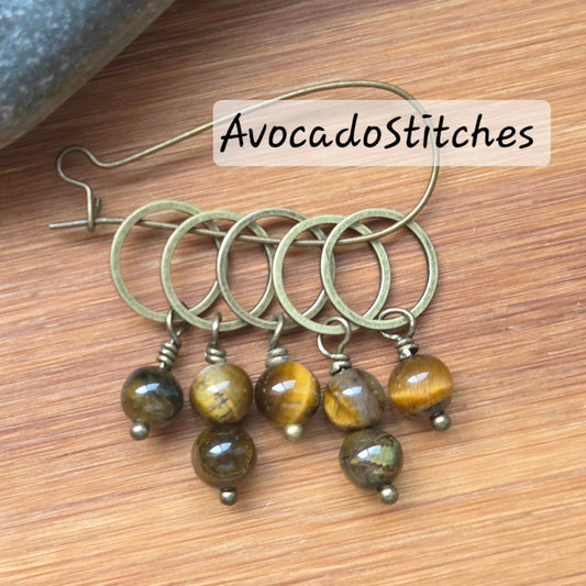 AMBER GAZE Stone (Natural Stones) - 5 pieces / Knitting Crochet Stitch Markers / Notions