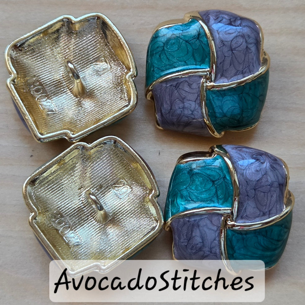 AMETHYST SKY BREEZE / 20*20mm - 2 buttons / Metal Enamel Shank Buttons / Sewing Buttons