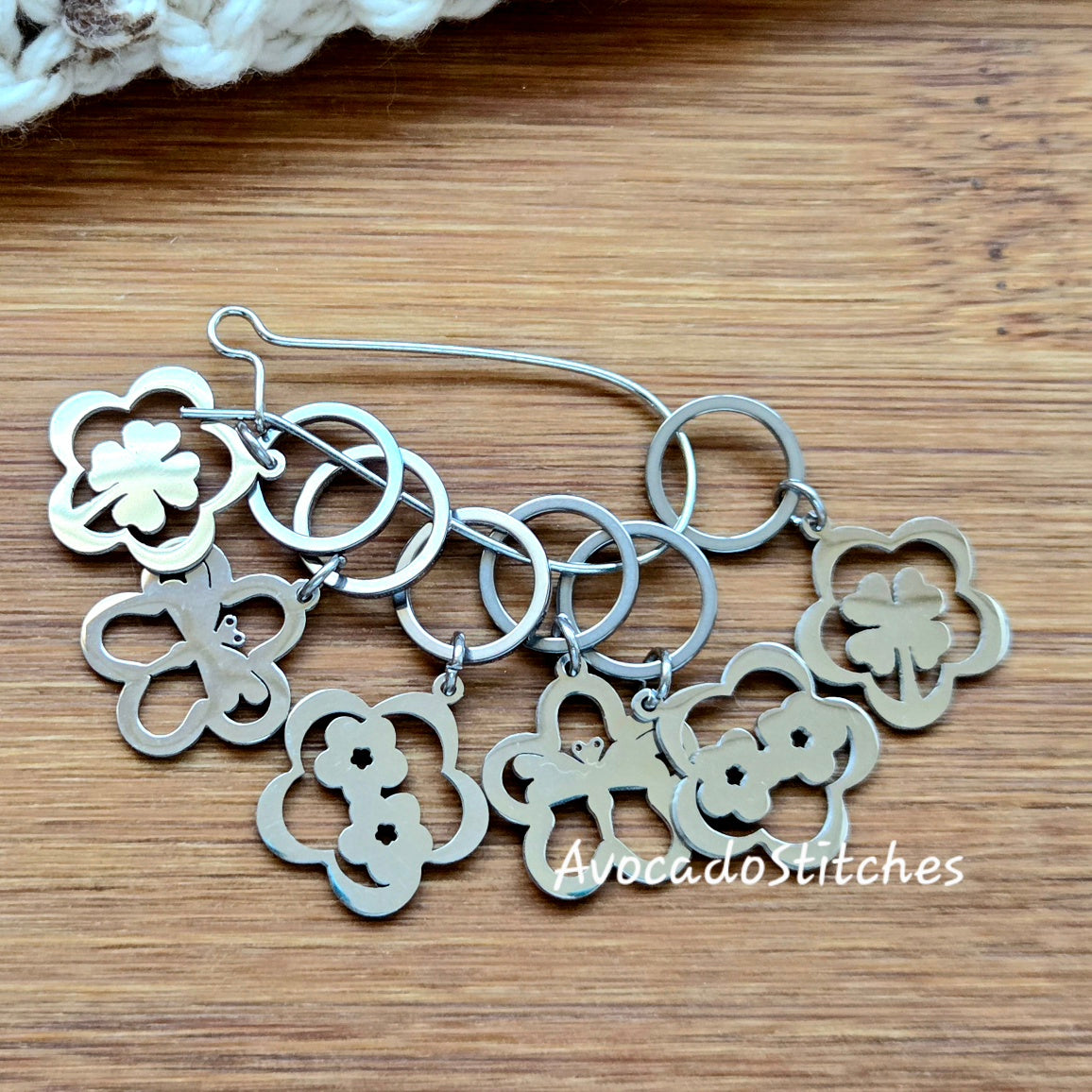 AMONG THE BLOSSOMS (6 pieces) - Stainless Steel Series / Knitting Crochet Stitch Markers / Notions