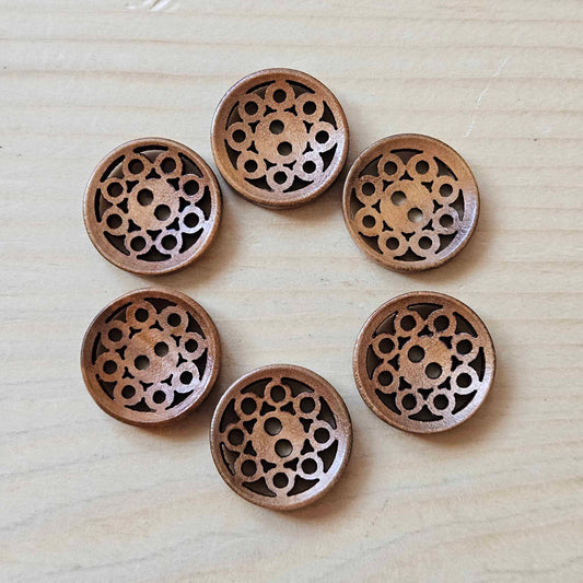 ANEMONE BROWN / 18mm - 6 buttons / Wooden Filigree Buttons / Sewing Buttons