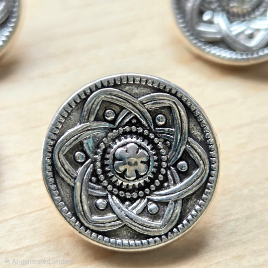 Clearance // ANTIQUE ROSETTE / Antique Silver Metal Alloy Shank Buttons / 15mm (Set of 6)
