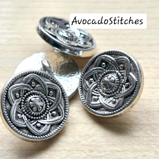 ANTIQUE ROSETTE Shank Buttons / 15mm / Set of 6 buttons / Metal Alloy Shank Buttons / Sewing Buttons