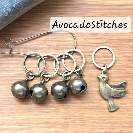 ANTIQUE SONGBIRD - 5 pieces / Knitting Crochet Stitch Markers / Notions
