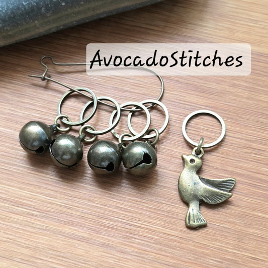 ANTIQUE SONGBIRD - 5 pieces / Knitting Crochet Stitch Markers / Notions