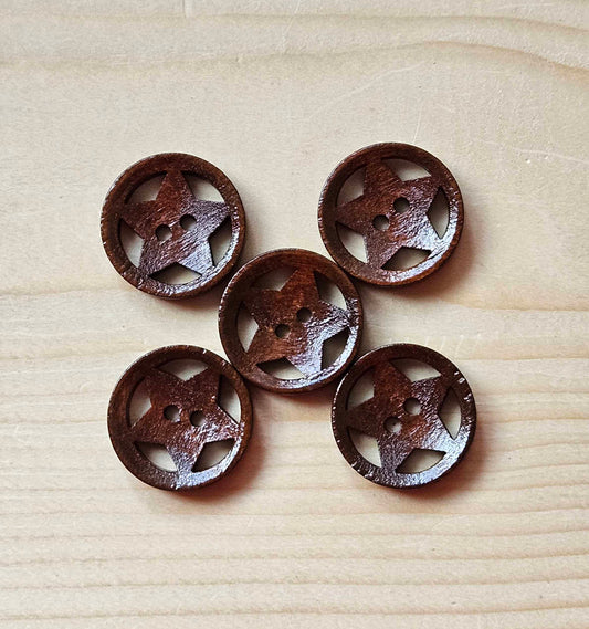 ASTER / Dark Brown 2-Hole Wooden Buttons / 20mm (Set of 6)