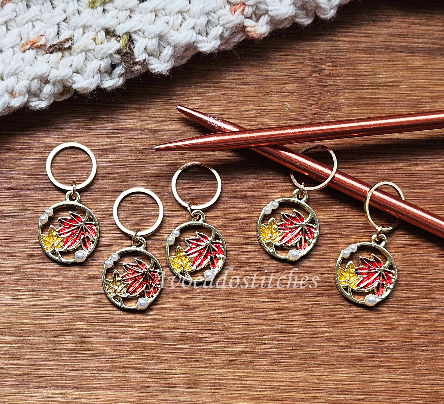 AUTUMN LEAVES - 5 pieces / Knitting Crochet Stitch Markers / Notions