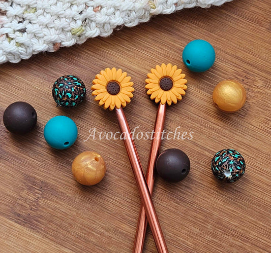 AUTUMN SUNFLOWER Stitch Stoppers (10 pieces) / Knitting Needle Stoppers / Point Protection / Notions