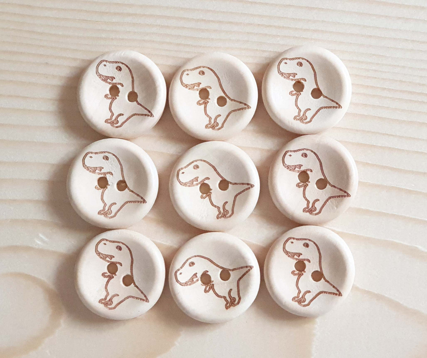 AvoDesigns T. REX / Unvarnished 2-Hole Wooden Buttons / 15mm 18mm 20mm