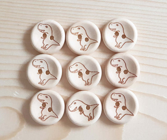 AvoDesigns T. REX / Unvarnished 2-Hole Wooden Buttons / 15mm 18mm 20mm
