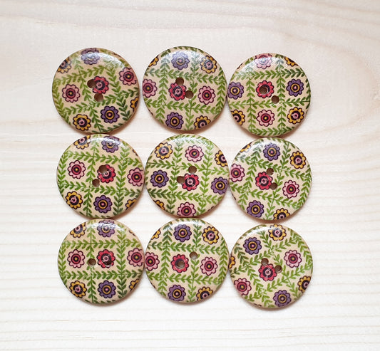 BABY FLOWER MAZE / 30mm / Set of 5 buttons / Wooden Buttons / Sewing Buttons