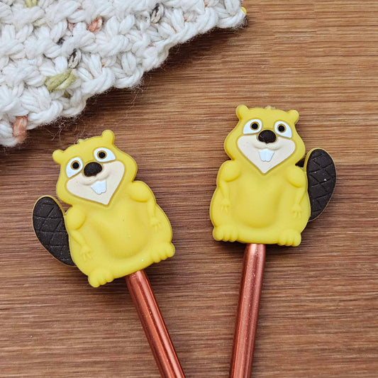 BEAVER STITCH STOPPERS / Knitting Needle Toppers / Set of 2 / Notions