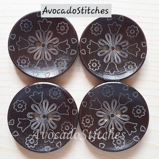 BLOSSOM / 30mm - 4 buttons / Wooden Buttons / Sewing Buttons