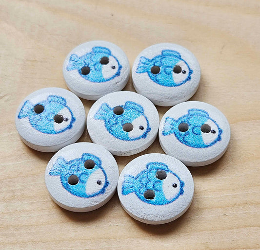 BLUE FISH / 15mm - 8 buttons / Wooden Buttons / Sewing Buttons