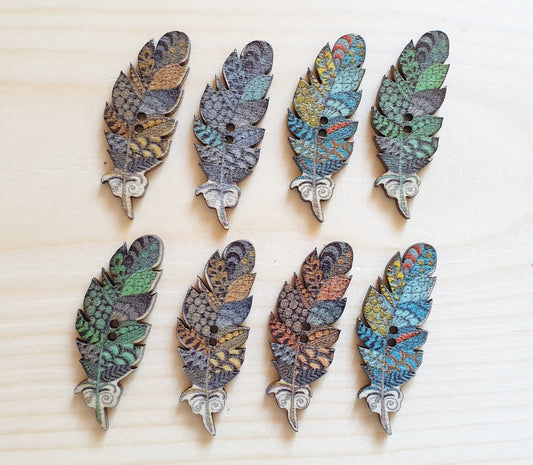 Clearance // BOHO FEATHER / 40*15mm / 8 buttons / Wooden Buttons / Sewing Buttons