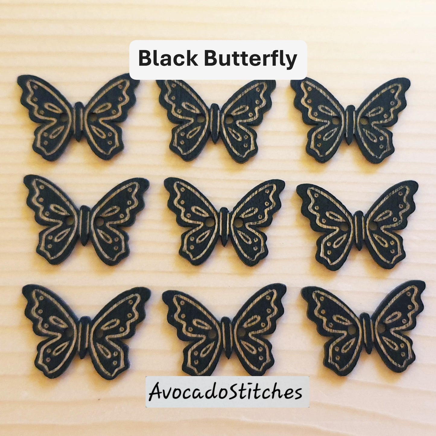 Clearance // BLACK BUTTERFLY / 8 buttons / Wooden Buttons / Sewing Buttons