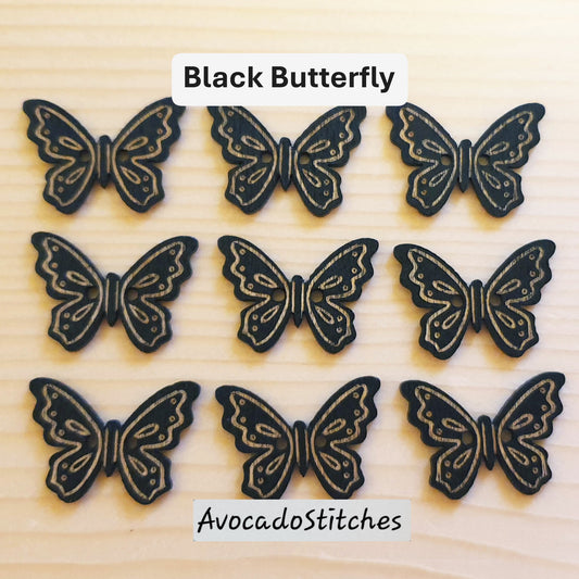 Clearance // BLACK BUTTERFLY / 8 buttons / Wooden Buttons / Sewing Buttons