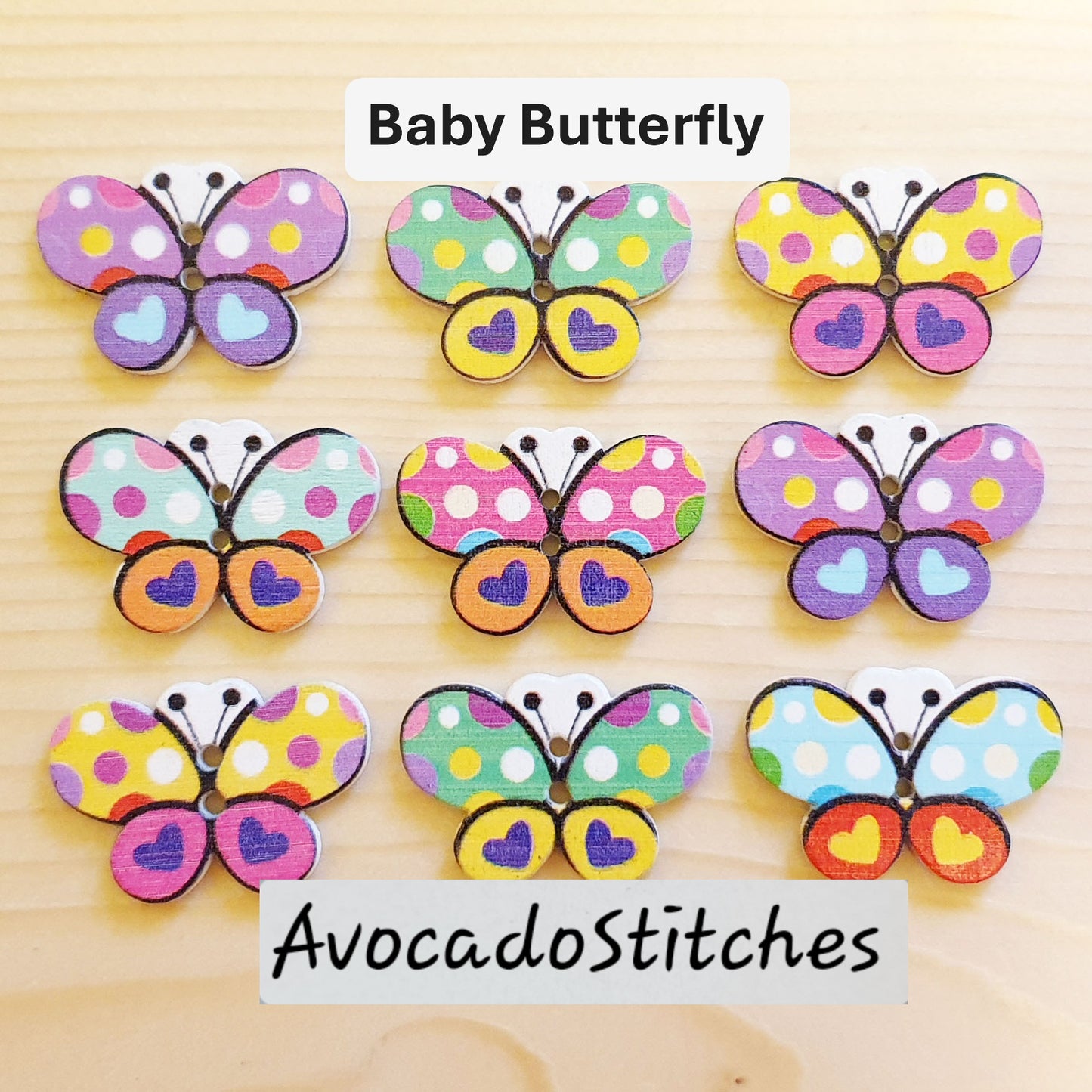 Clearance // BABY BUTTERFLY / 8 buttons / Wooden Buttons / Sewing Buttons