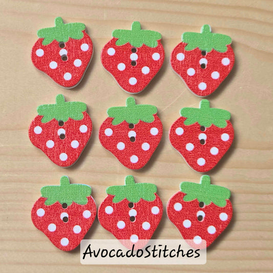 BABY STRAWBERRY / 25*22mm / 8 buttons / Wooden Buttons / Sewing Buttons