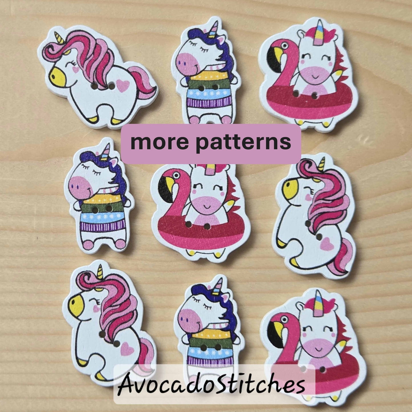 UNICORN / 8 buttons / Wooden Buttons / Sewing Buttons