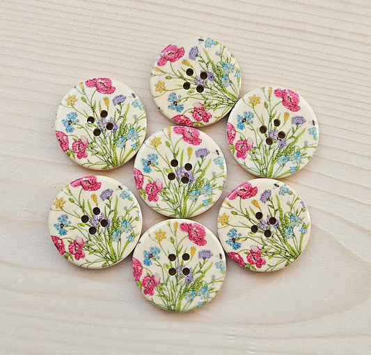 CARNATION BABYLON / 30mm / Set of 6 buttons / Wooden Buttons / Sewing Buttons