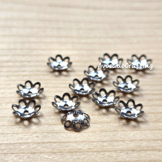 Multi-petal Flower Bead Caps / Stainless Steel / 20 pieces / 7mm / Silver / Jewelry Making