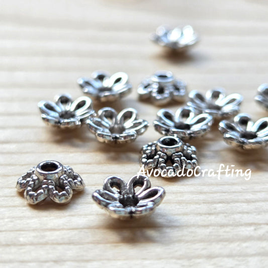 20/50 pieces // Zinc Alloy / Flower Bead Caps / 6mm / Antique Silver / Jewelry Making