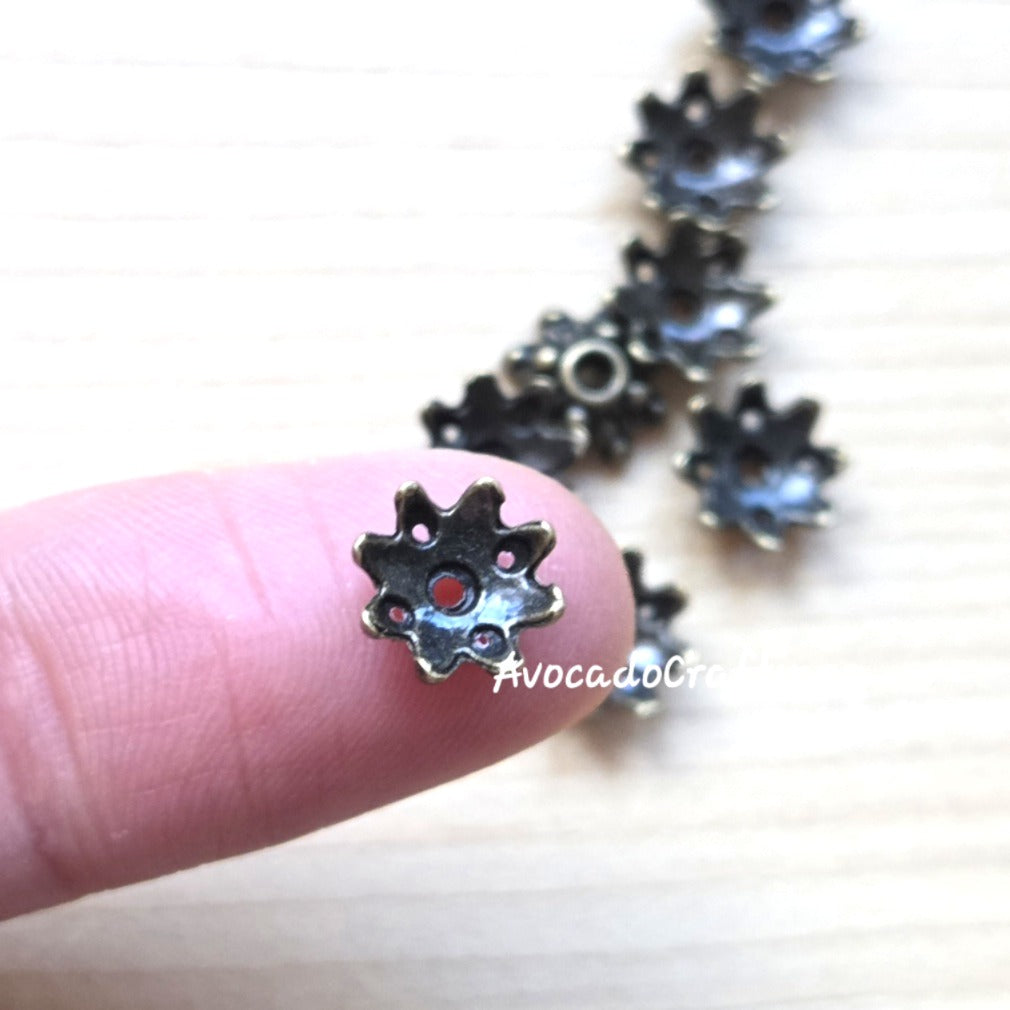 20/50 pieces // Zinc Alloy / Flower Bead Caps / 9mm / Antique Bronze / Jewelry Making