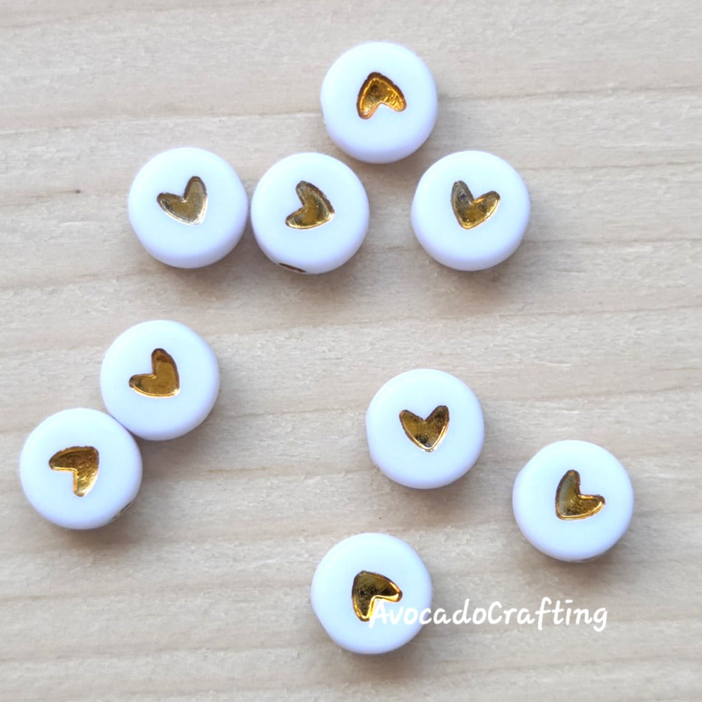 Acrylic Round Heart Beads / 100 pieces / Jewelry Making