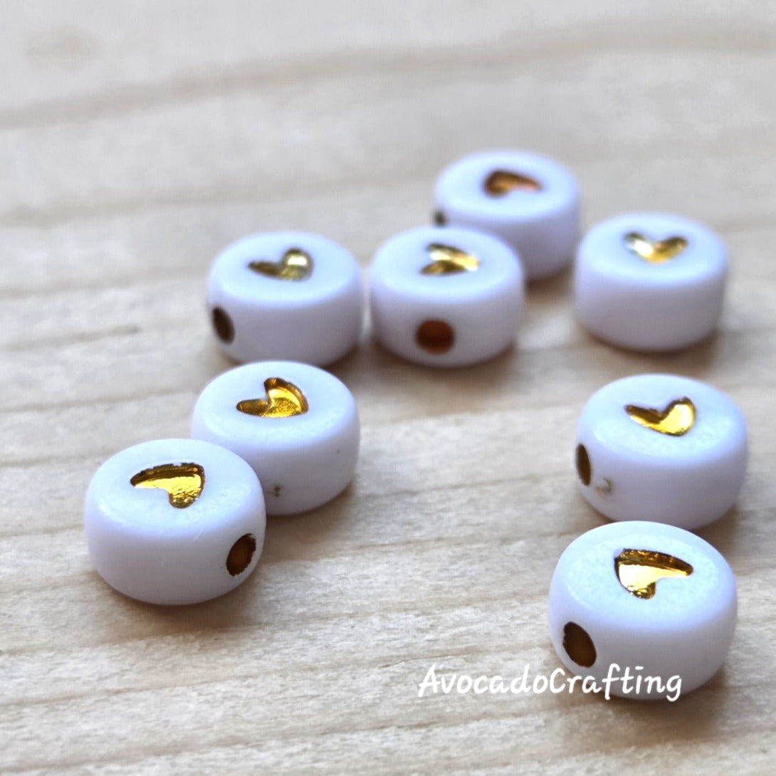 Acrylic Round Heart Beads / 100 pieces / Jewelry Making