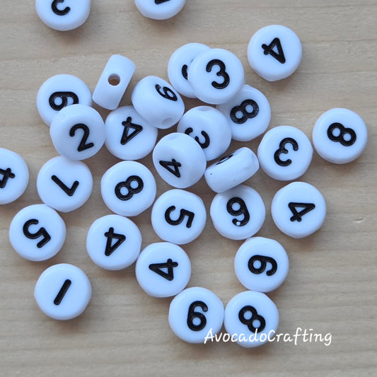100 pieces (10 sets) // White Acrylic Round Number Beads (#0-#9) / 7*3.5mm / Jewelry Making