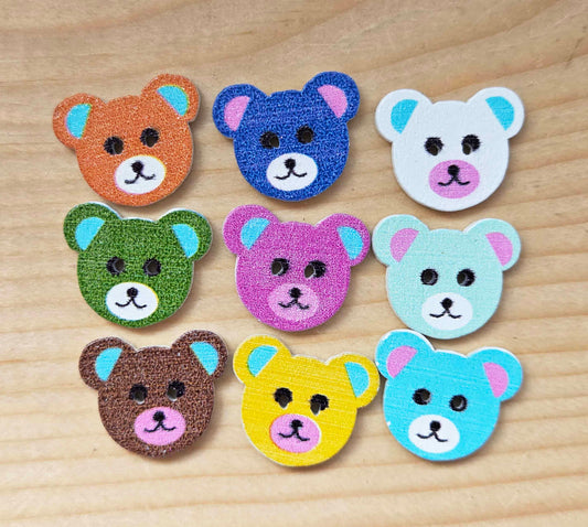 Bear Heads / Wooden Buttons (Set of 10)