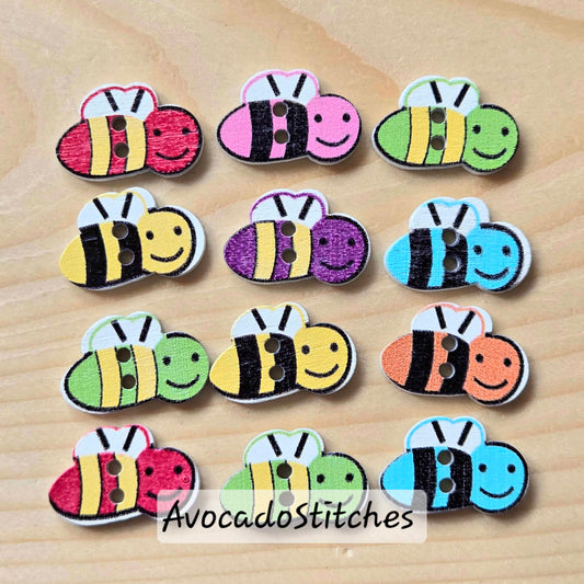 BEE / 20*17mm / 8 buttons / Wooden Buttons / Sewing Buttons