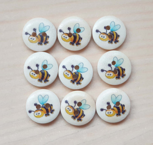 BEE / 15mm / Wooden Buttons / Sewing Buttons