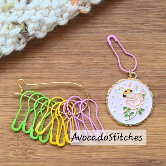 BEE MY ROSE - 14 pcs / Knitting Crochet Stitch Marker Set / Removable Stitch Markers / Notions