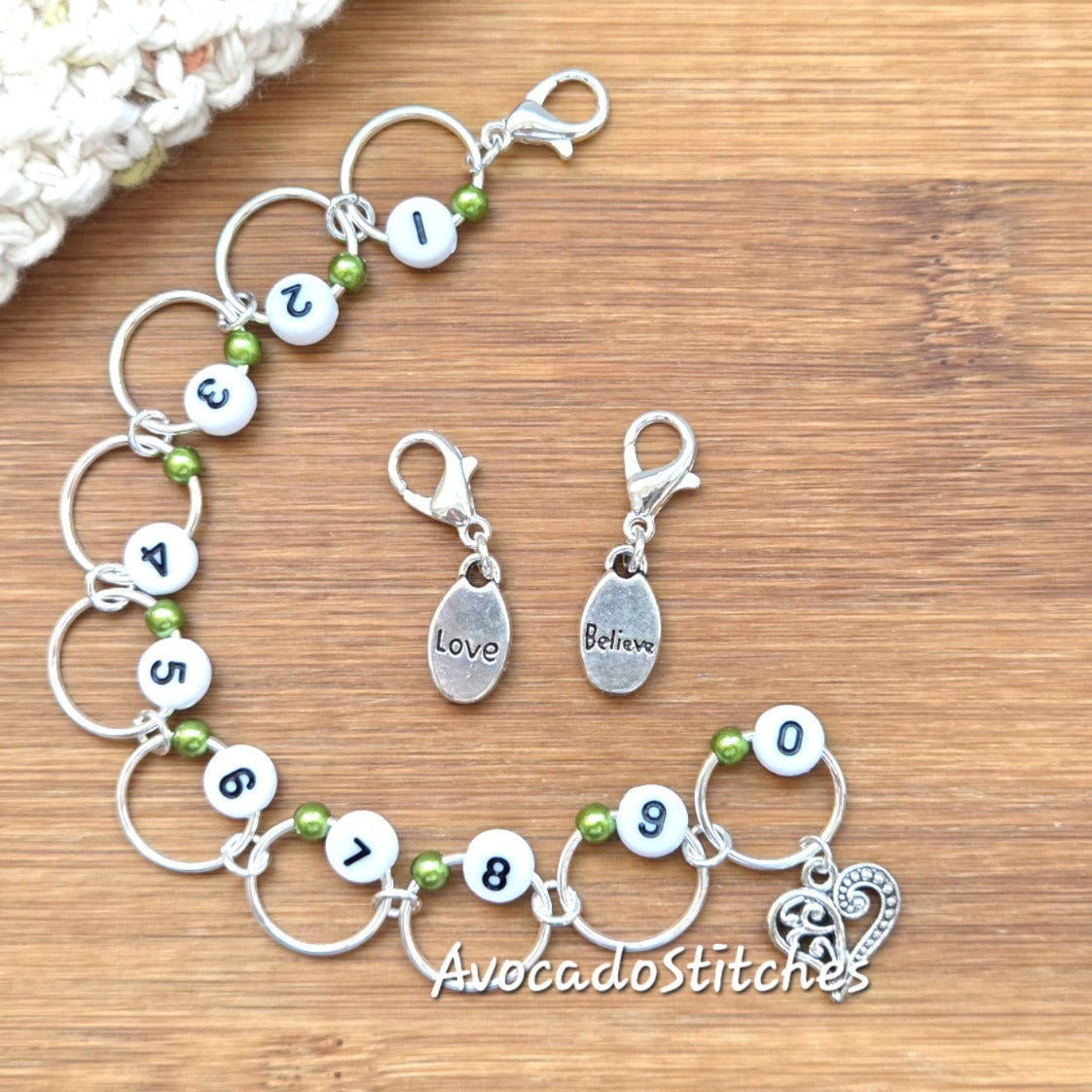 Clearance // BELIEVE IN LOVE Progress Keeper Chain / Numbered Stitch Markers Chain / Row Counter Chain / Knitting Stitch Markers / Notions