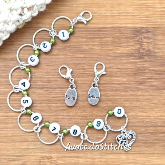 Clearance // BELIEVE IN LOVE Progress Keeper Chain / Numbered Stitch Markers Chain / Row Counter Chain / Knitting Stitch Markers / Notions